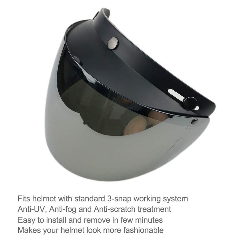 WANCAR Retro Universal Standard 3-Snap Open Face Motorcycle Helmets Flip Up Face Visor Wind Shield Lens(Mirrored) - Image 3